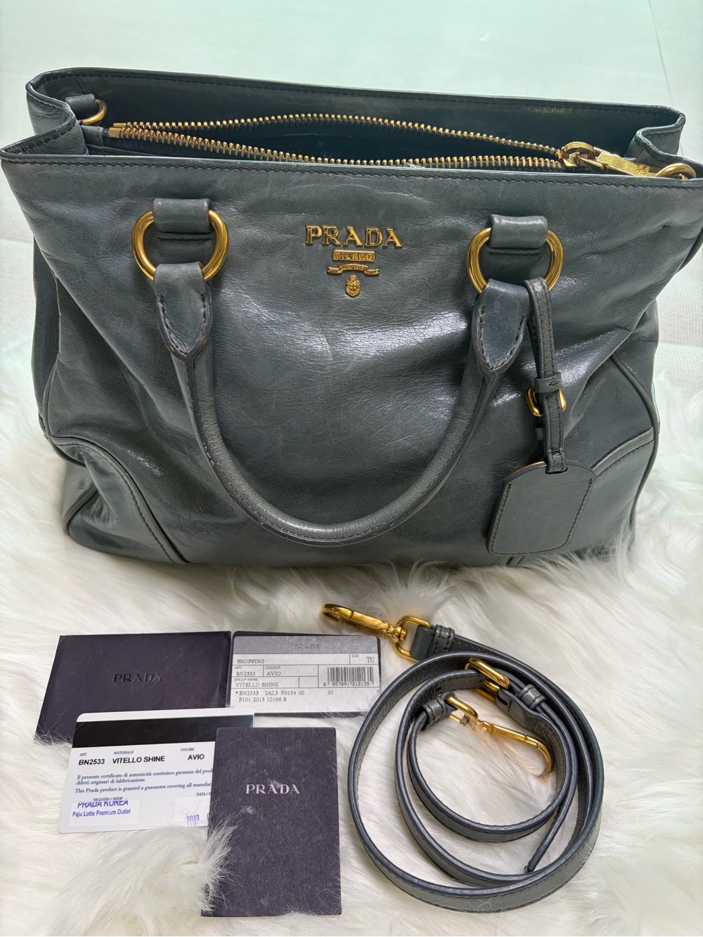 Prada Metallic Gray Leather Shoulder Bag with Gold Hardware - Picture 3 of 17